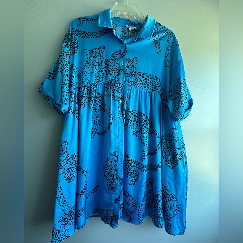 entro Bright Blue Tunic with Black Leopard Print